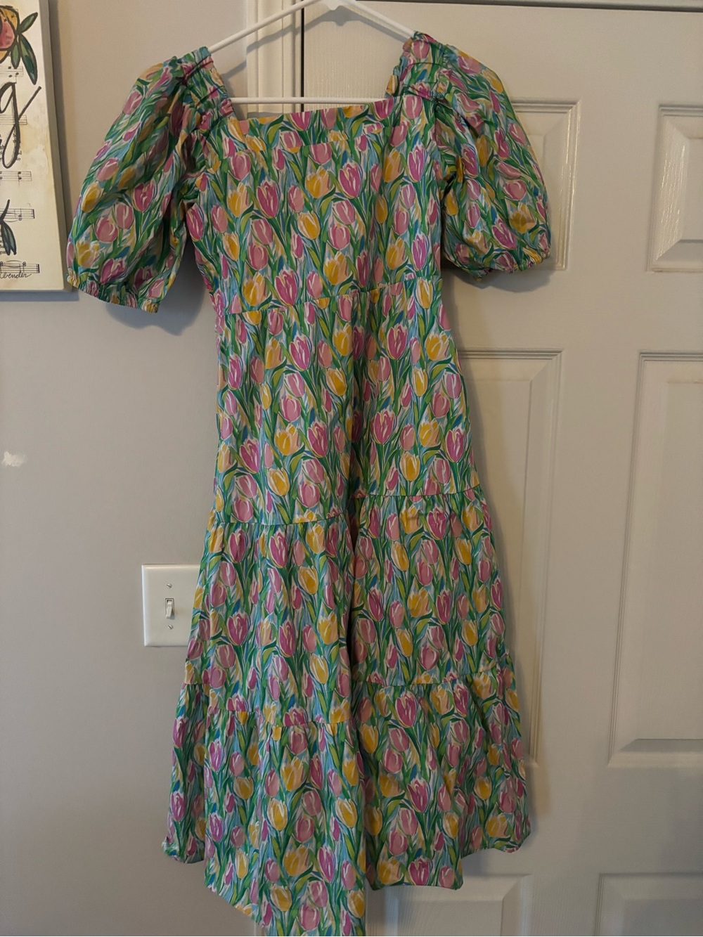 Girls' Pink & Yellow Tulip Print Puff-Sleeve Casual Dress